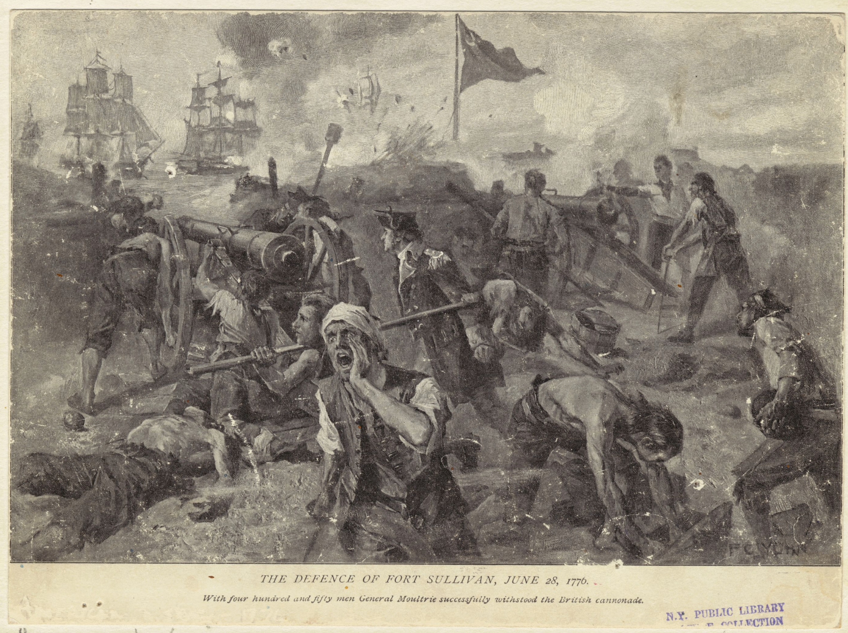 The Miriam and Ira D. Wallach Division of Art, Prints and Photographs: Picture Collection, The New York Public Library. “The defence of Fort Sullivan, June 28, 1776” New York Public Library Digital Collections.